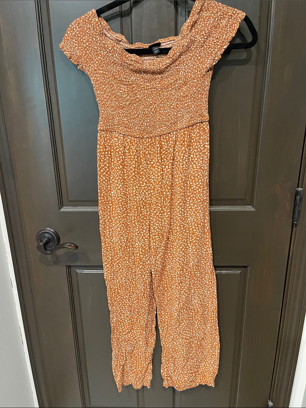 art class Rust Orange Floral Smocked Jumpsuit